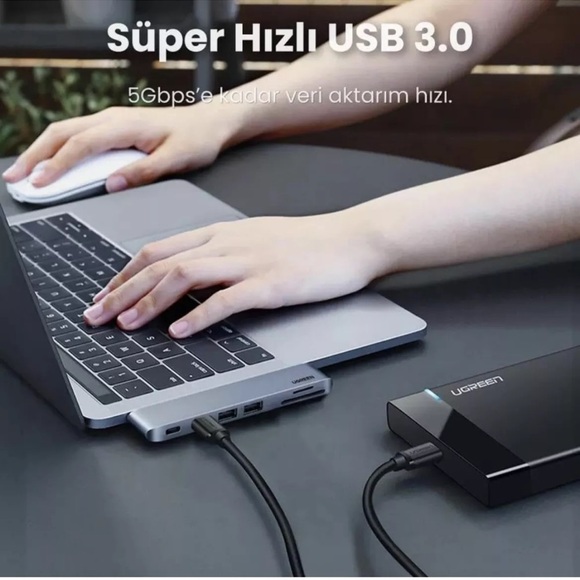 Ugreen 6 in1 Hub Usb-C Card Reader Compatible With Macbook Pro/Air IN Grey - Picture 6 of 8
